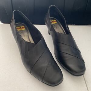 Aravon By New Balance Elizabeth Slip On Black Leather Heels Womens Size 10